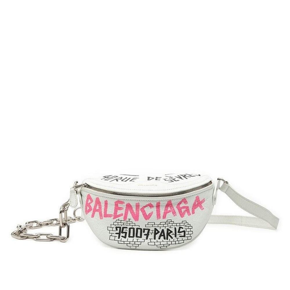 Balenciaga Graffiti Souvenir Chain Shoulder Bag White